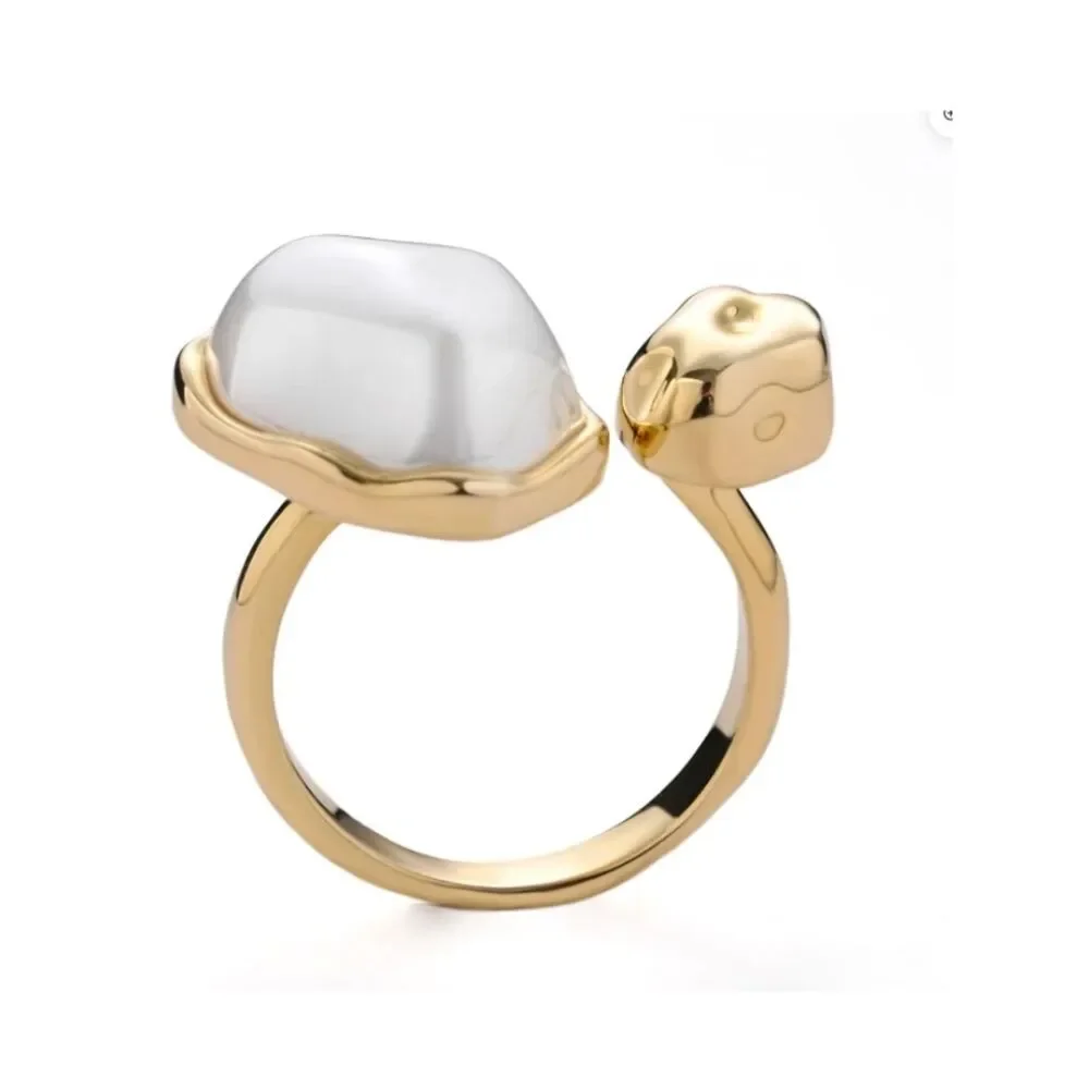 Gold Pearl Open Band Ring - Women Jewelry